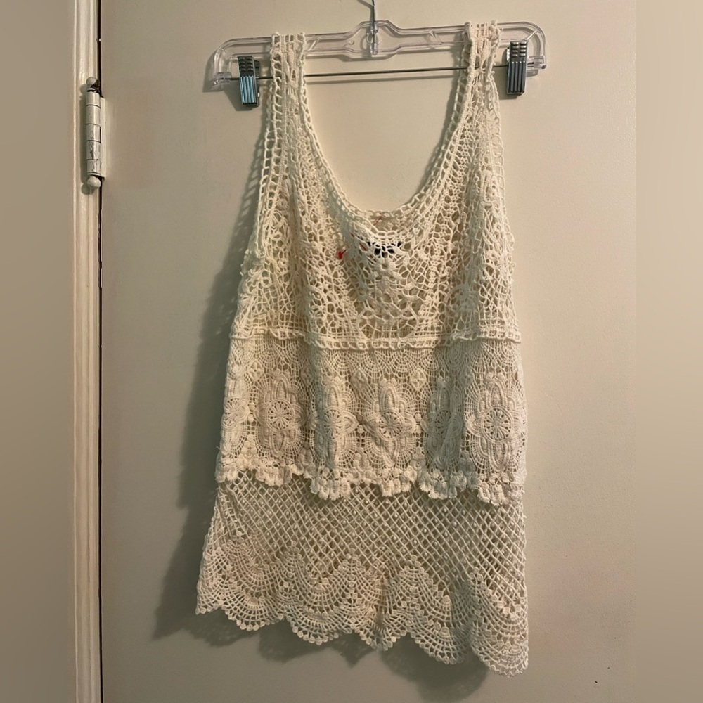 American Eagle Crochet Lace Off White Y2K Boho Festival Tank Top Size Medium